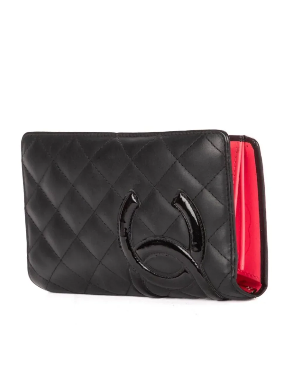 Chanel Cambon Line Long Bifold Wallet Black Pink Quilted Lambskin Leather